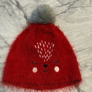 Cozy Red Kids Beanie with Cute Face Design DPAM girls sz 6-8